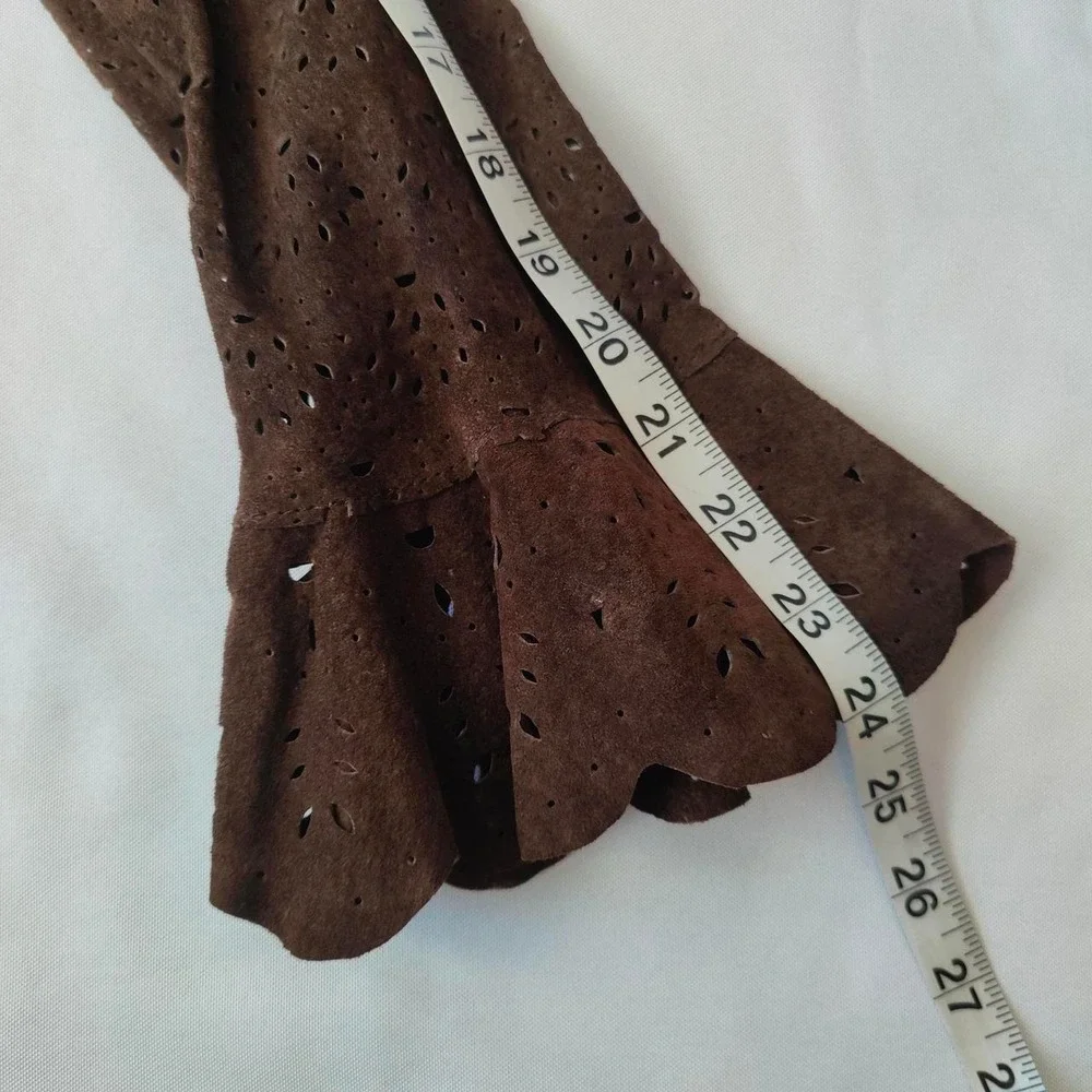 Vintage 90s Brown Suede Jacket Laser‎ Cut Bell Coldwater Creek Boho Western Sz M